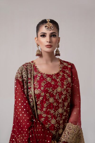 Traditional Pakistani Red Bridal Lehenga Choli with Heavy Embroidery