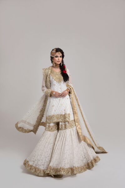 majestic rose gold embroidered off-white gharara set