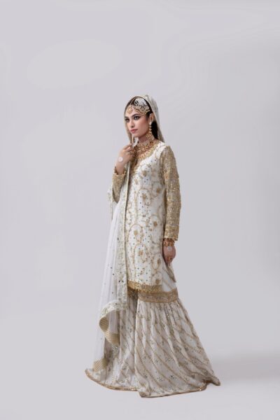 majestic rose gold embroidered off-white gharara set