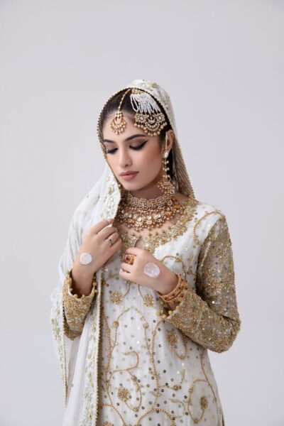 majestic rose gold embroidered off-white gharara set
