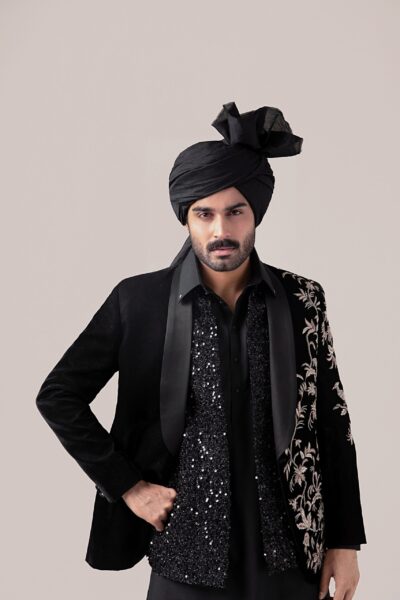 Luxury Dual-Layered Black Prince Coat | Naushemian by Nauman Arfeen