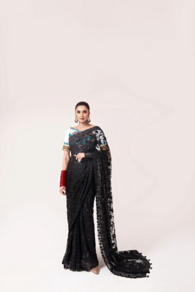 Ladies Saree in black and white