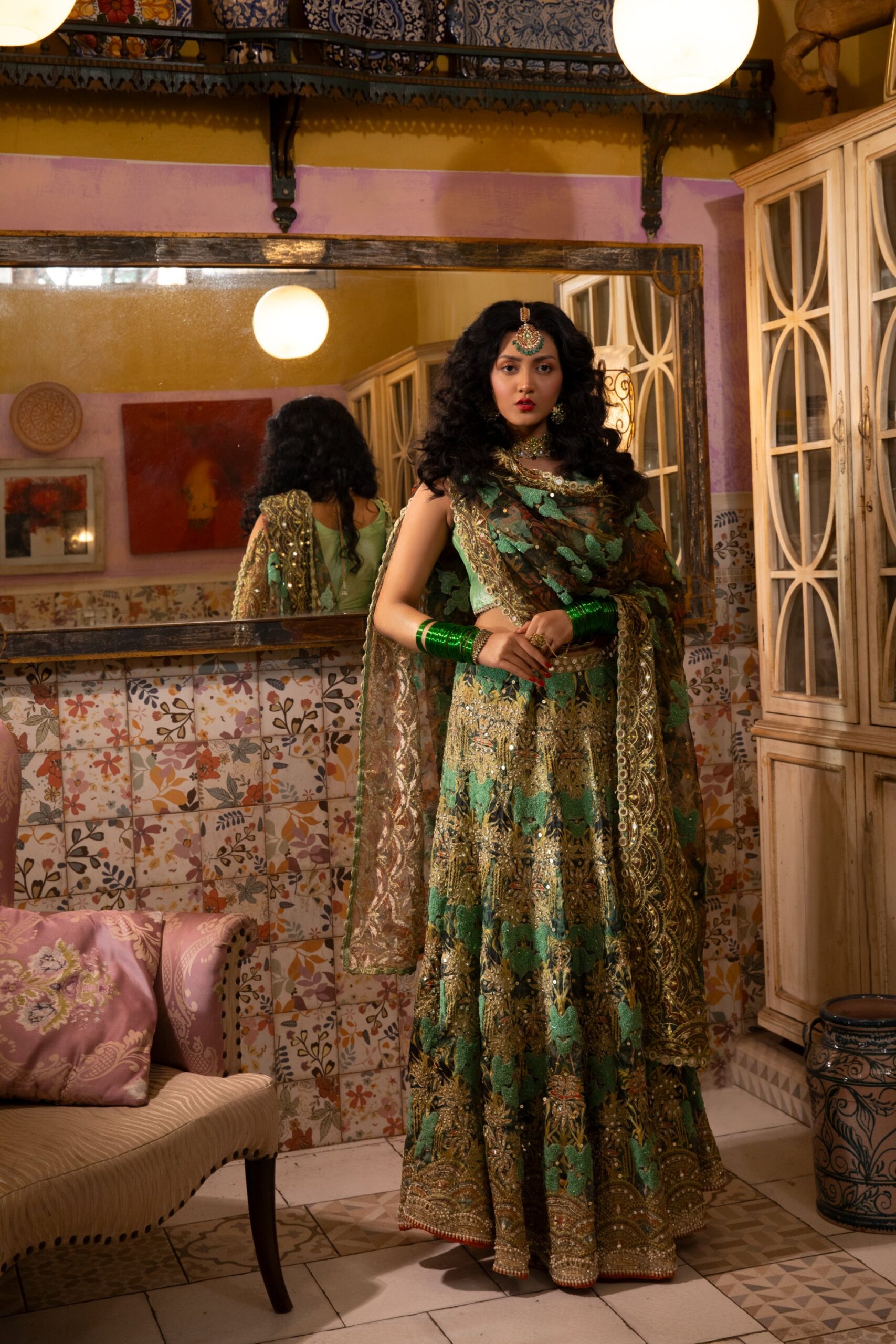 1000304297-scaled.jpg Mehendi Olive and Gold Bridal Lehenga with Artisanal Embellishments & Gold Embroidery