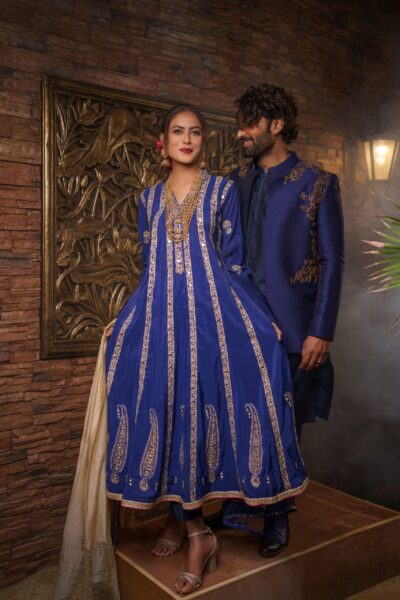 Blue Waistcoat with Golden Embroidery | Regal Men’s Festive Wear