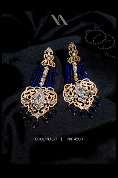 Royal Blue Kundan & Gold Filigree Statement Jhumkas