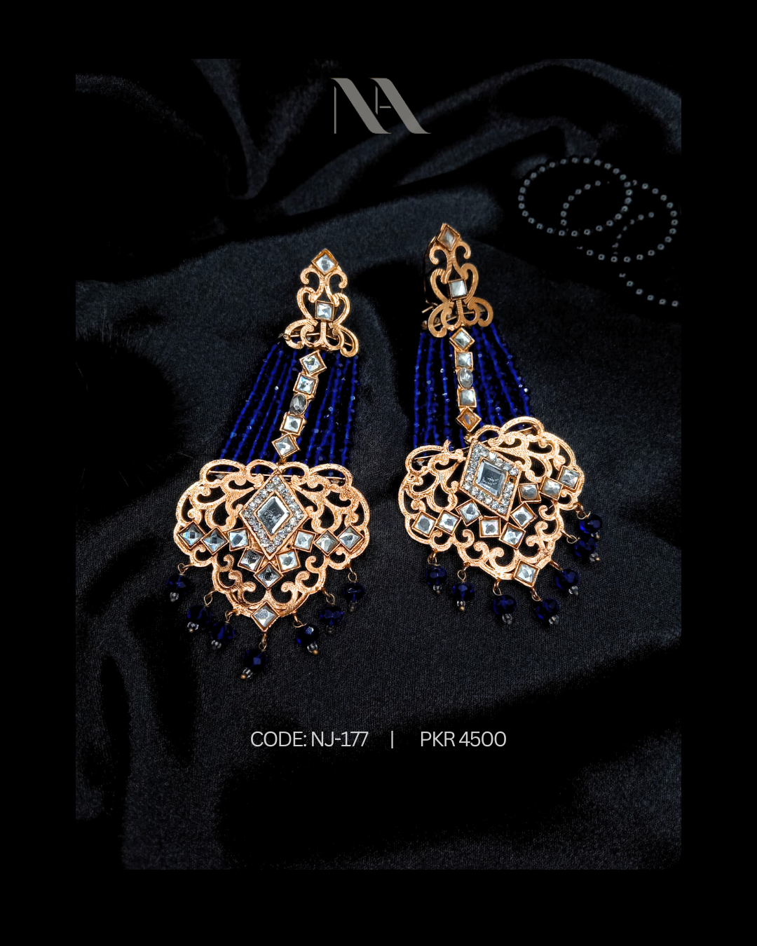 1000349650.png Royal Blue Kundan & Gold Filigree Statement Jhumkas