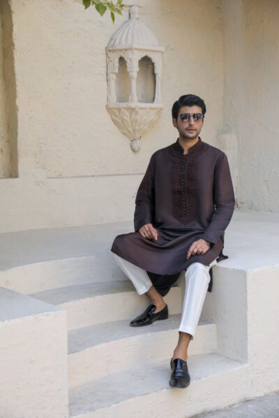 Dark Brown Kurta for Men, Mahogany Designer Kurta, Tonal Embroidered Kurta, Luxury Wedding Wear 2026, Men's Deep Brown Festive Outfit