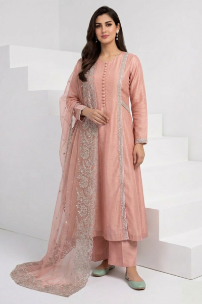 Luxury Cotton Silk Embroidered 3 Piece Suit