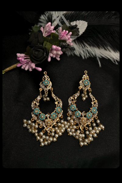 TURQUOISE FLORA CHANDBALI EARRINGS