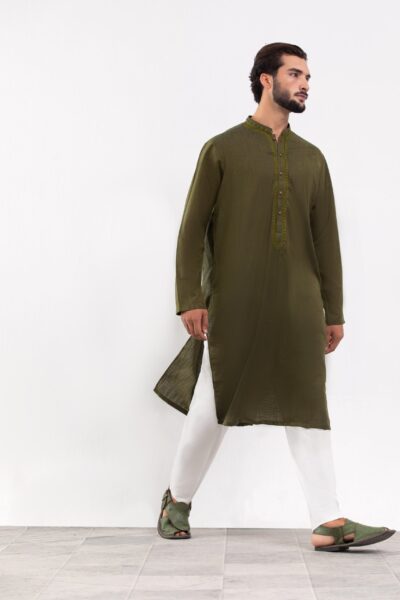 Kurta for men - Olive Green Kurta Pajama Set for Men