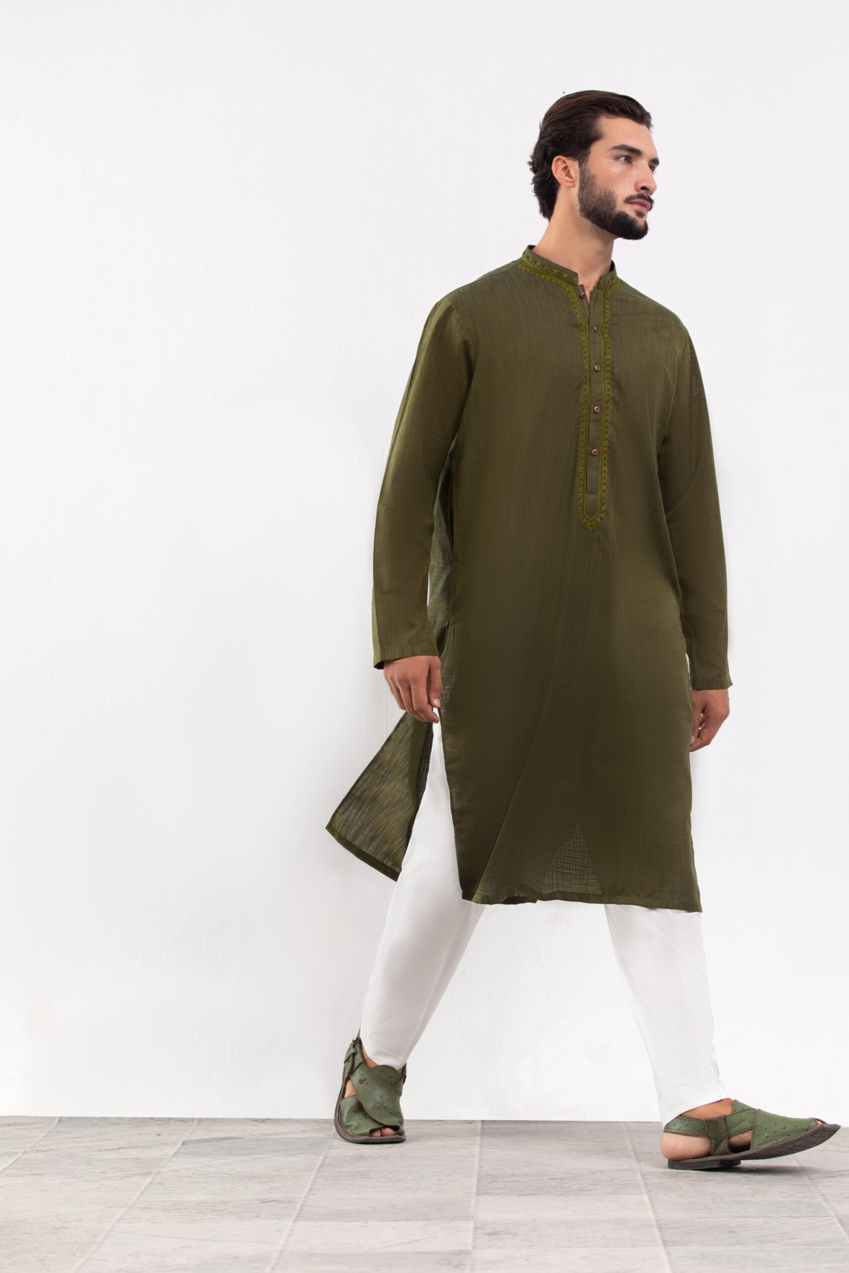 1000536118-scaled.jpg Kurta for men - Olive Green Kurta Pajama Set for Men