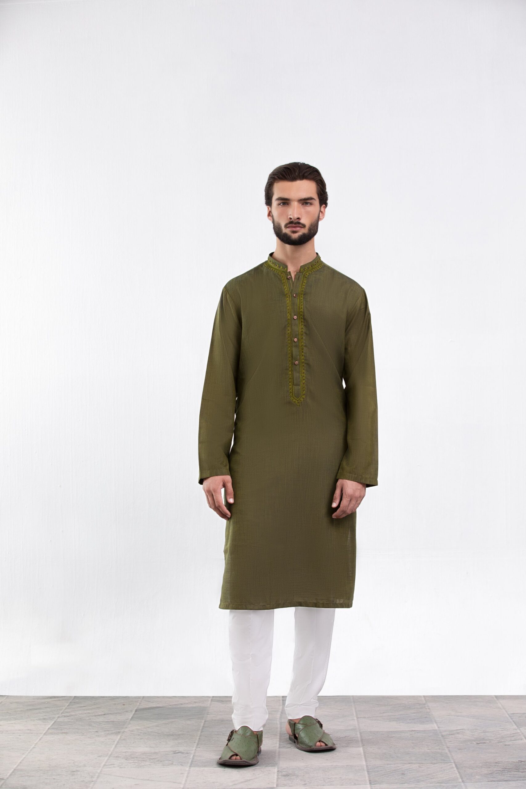 1000536133-scaled.jpg Kurta for men - Olive Green Kurta Pajama Set for Men