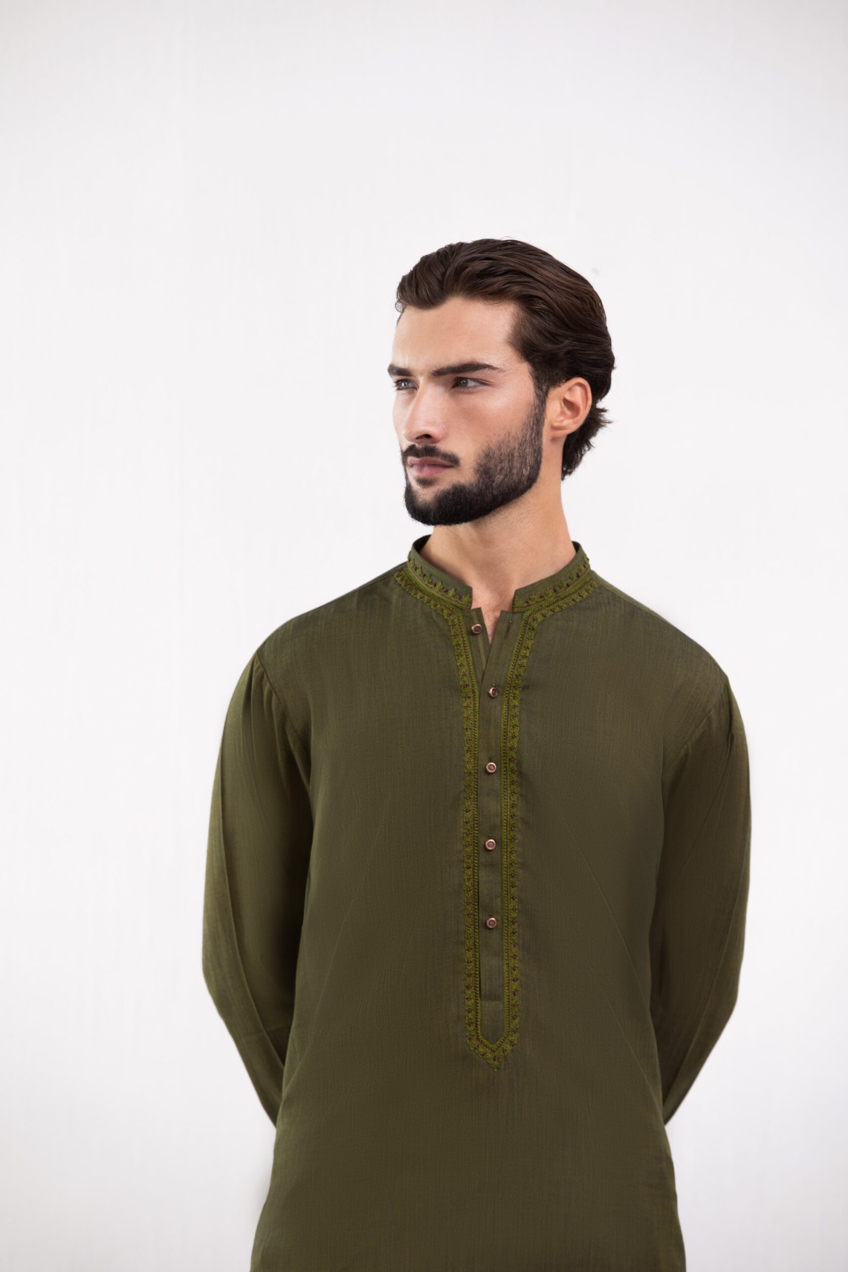 1000536135-scaled.jpg Kurta for men - Olive Green Kurta Pajama Set for Men