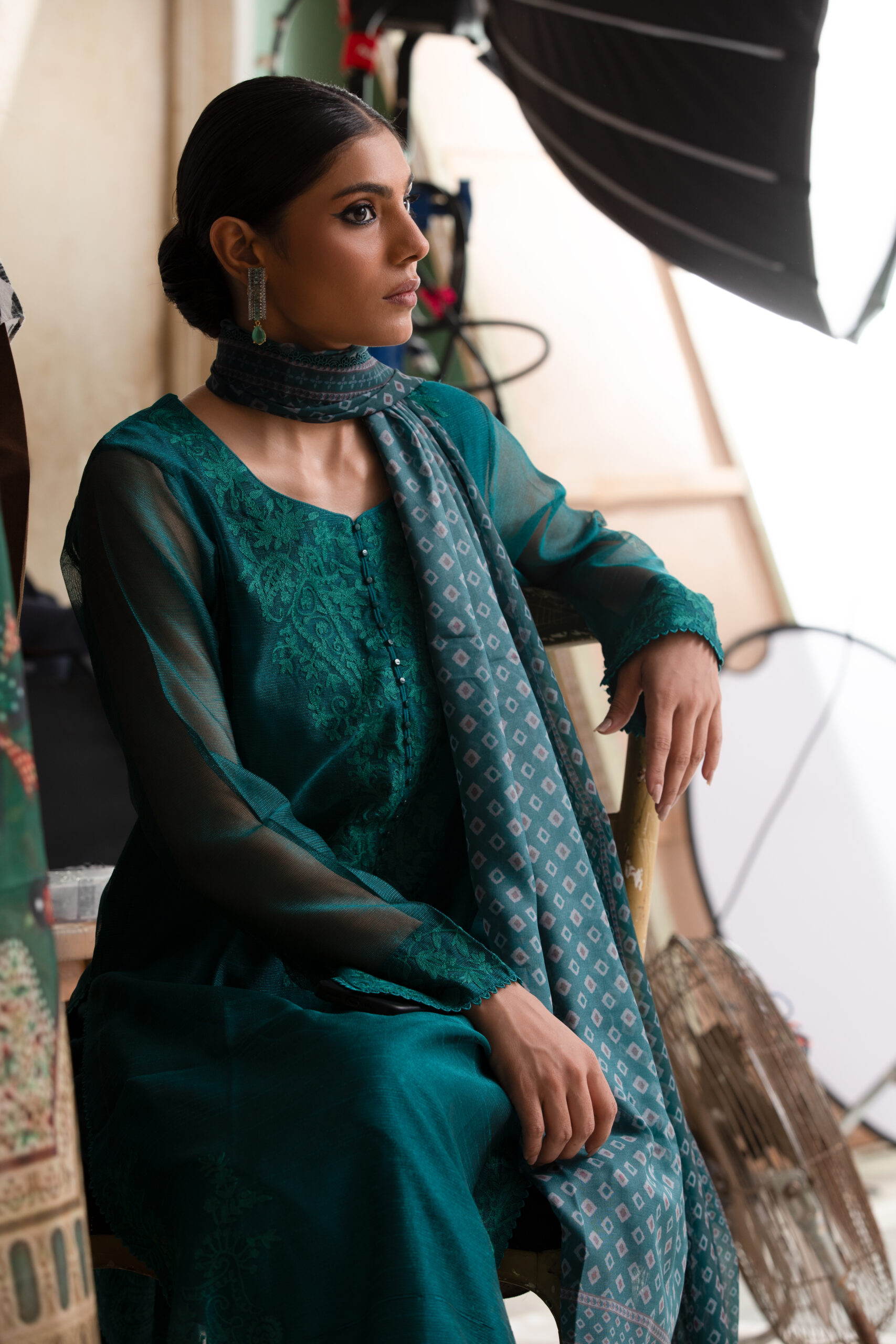 1000540419 Net fabric shirt Trouser is Korean raw silk Digital print dupatta