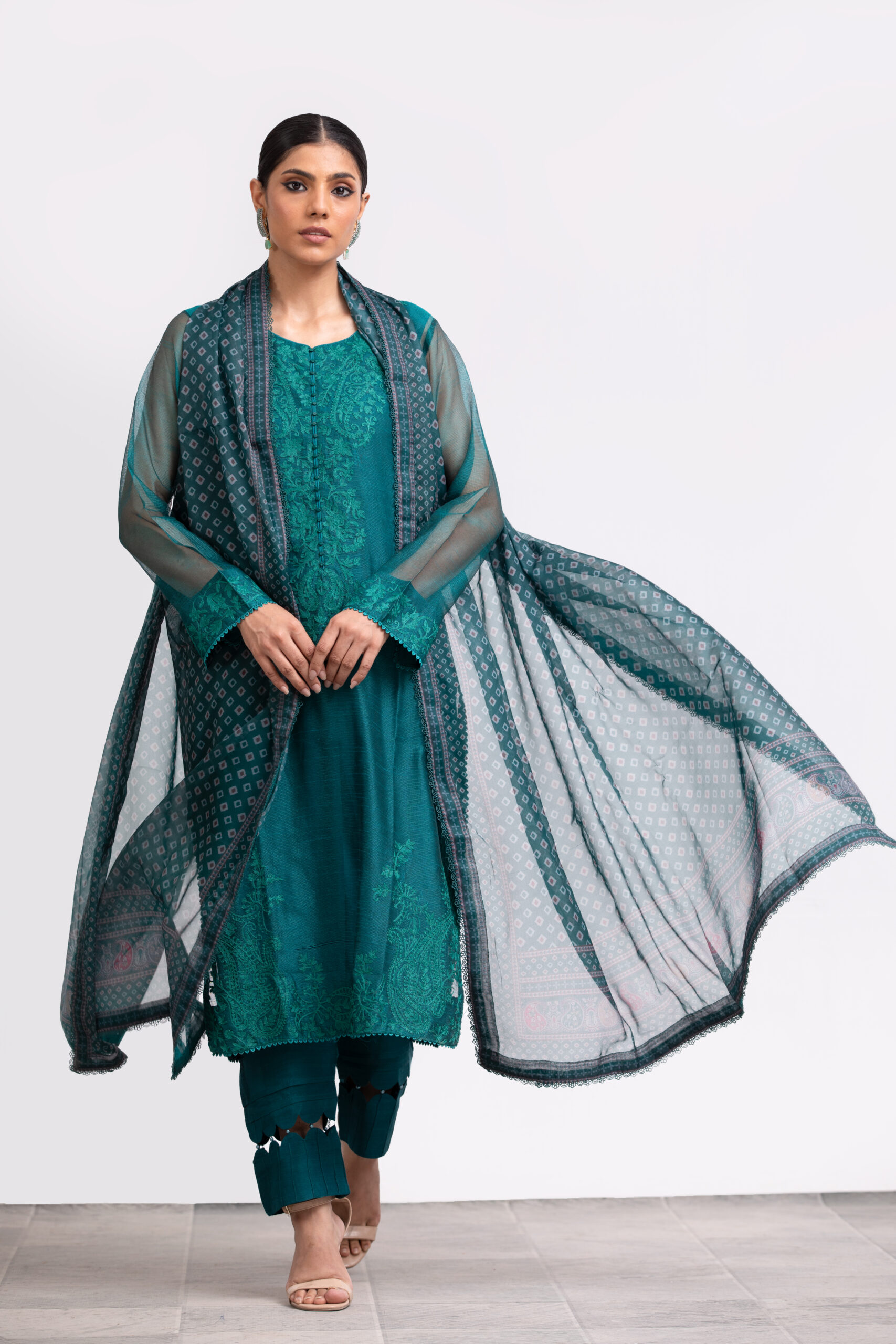 1000540424 Net fabric shirt Trouser is Korean raw silk Digital print dupatta