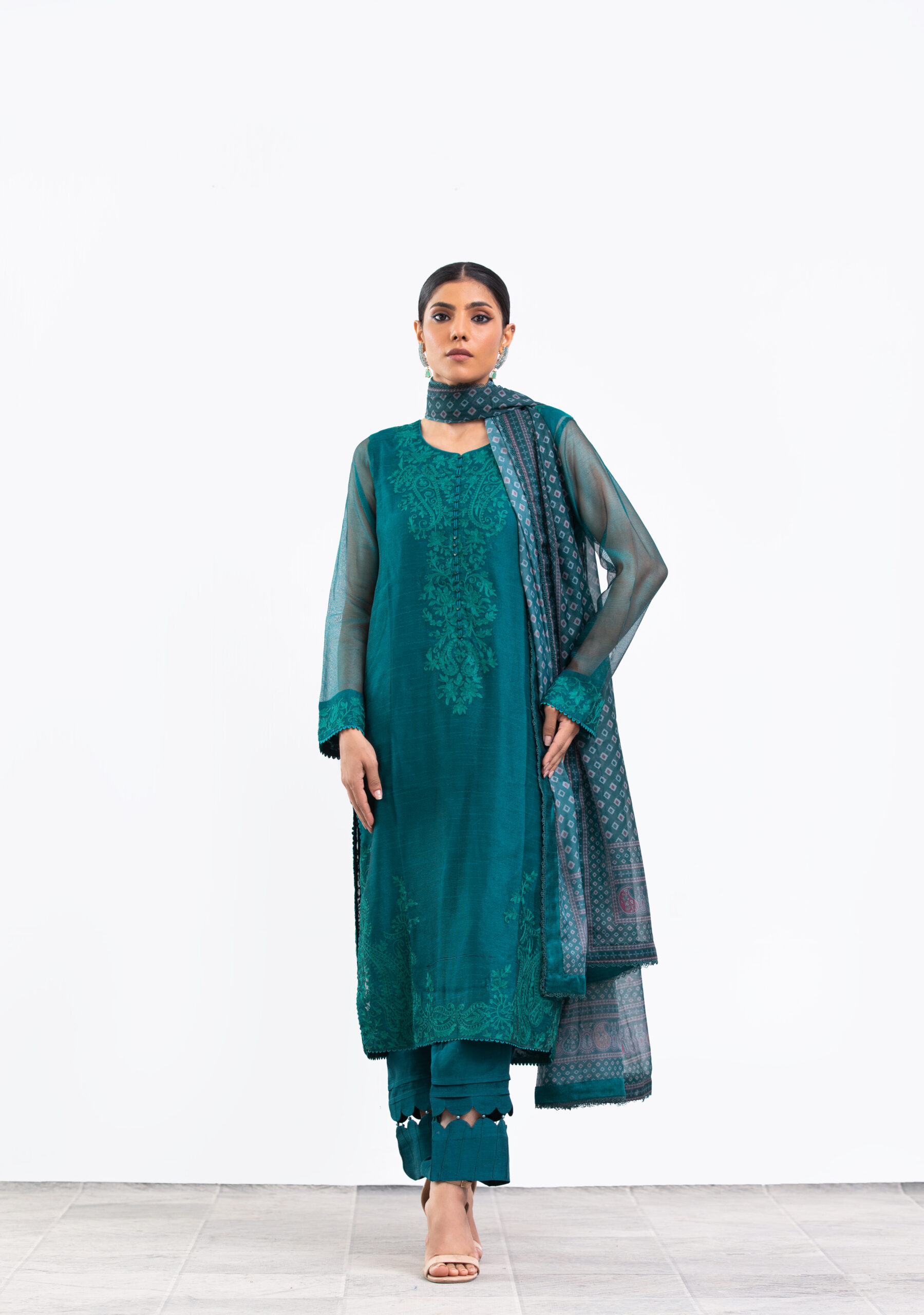 1000540426 Net fabric shirt Trouser is Korean raw silk Digital print dupatta