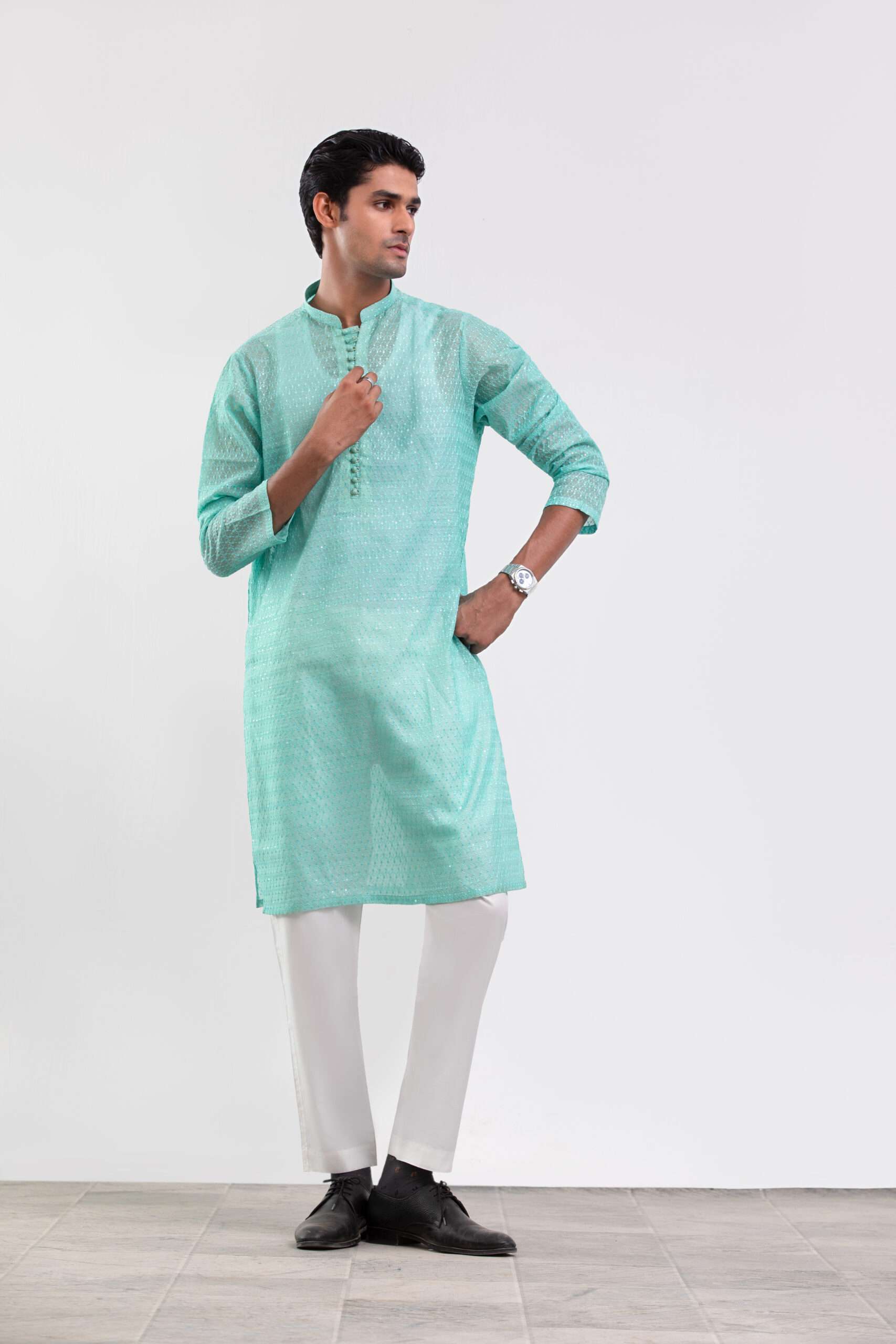 1000540432 mint green kurta for men, NA menswear, sequined men kurta, festive wear for men, designer ethnic wear, wedding kurta for men