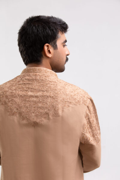 men embroidered kurta, fawn kurta for men, NA menswear, luxury festive kurta, traditional men clothing, wedding wear for men