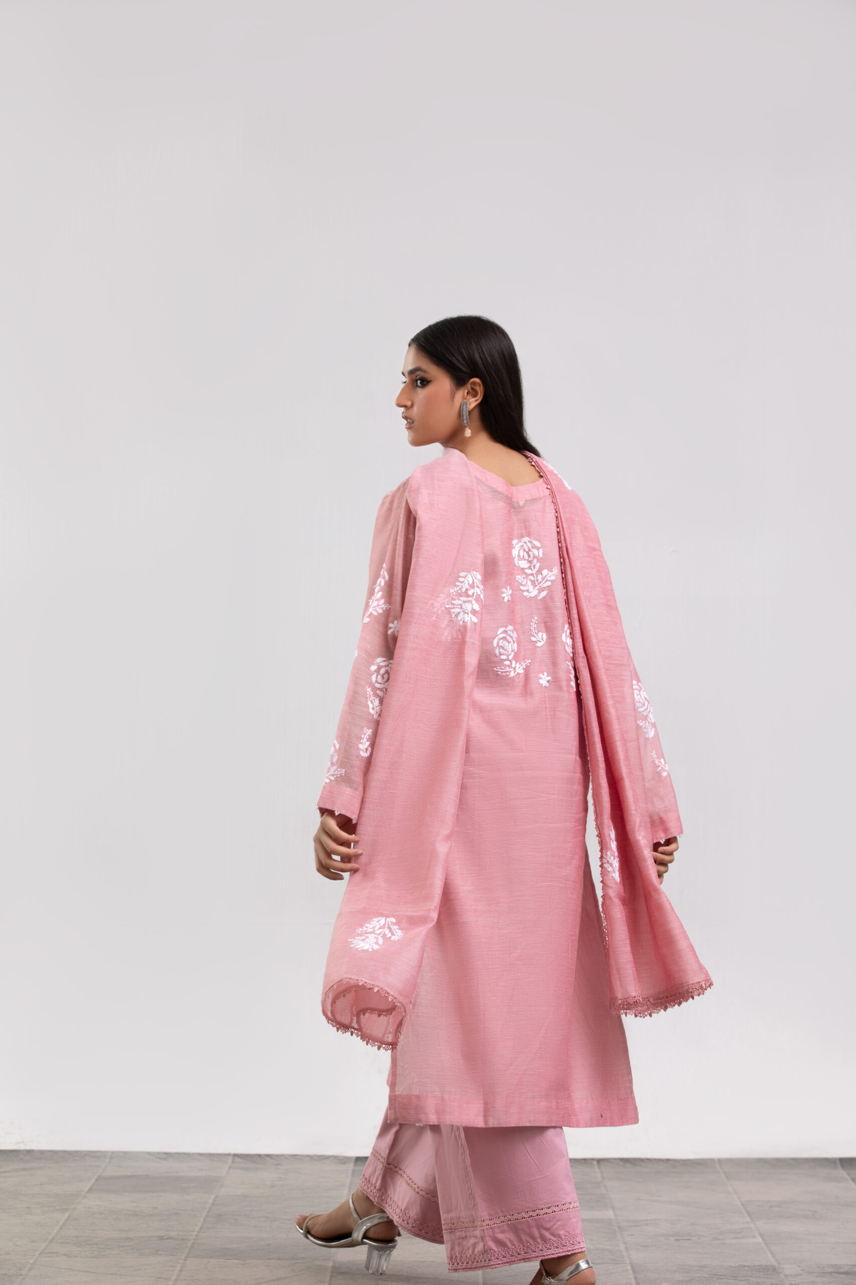 1000540441 Mauve Sheen Cotton Ladies Dress with Kashmiri Needlecraft | 3-Piece Suit