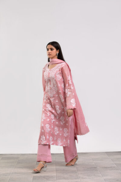 Mauve Sheen Cotton Ladies Dress with Kashmiri Needlecraft | 3-Piece Suit