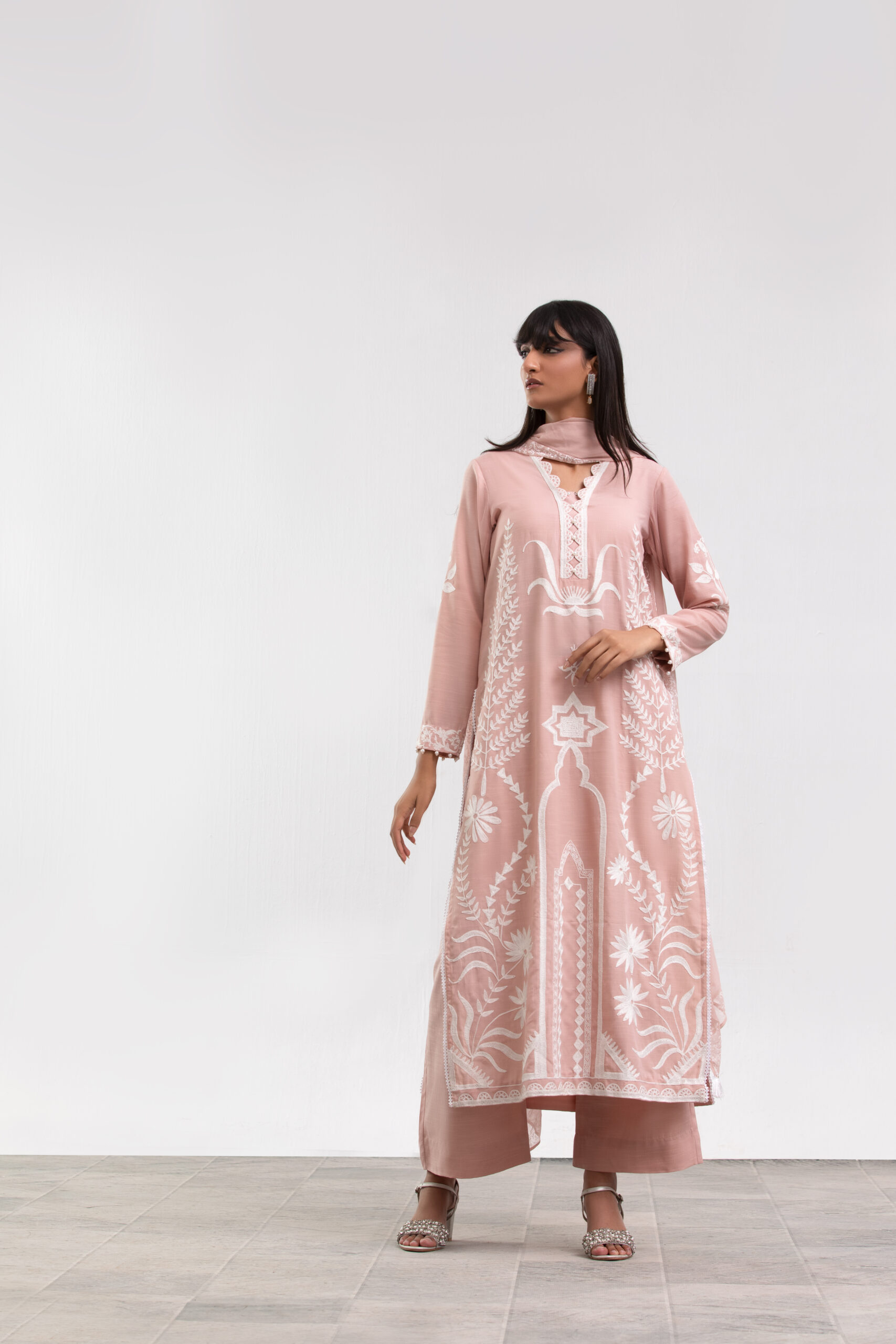 1000540458 rosé pink dress, embroidered suit, synthetic silk, block print dupatta, 3-piece ensemble, festive collection, designer ethnic wear, formal chic, luxury ladies wear
