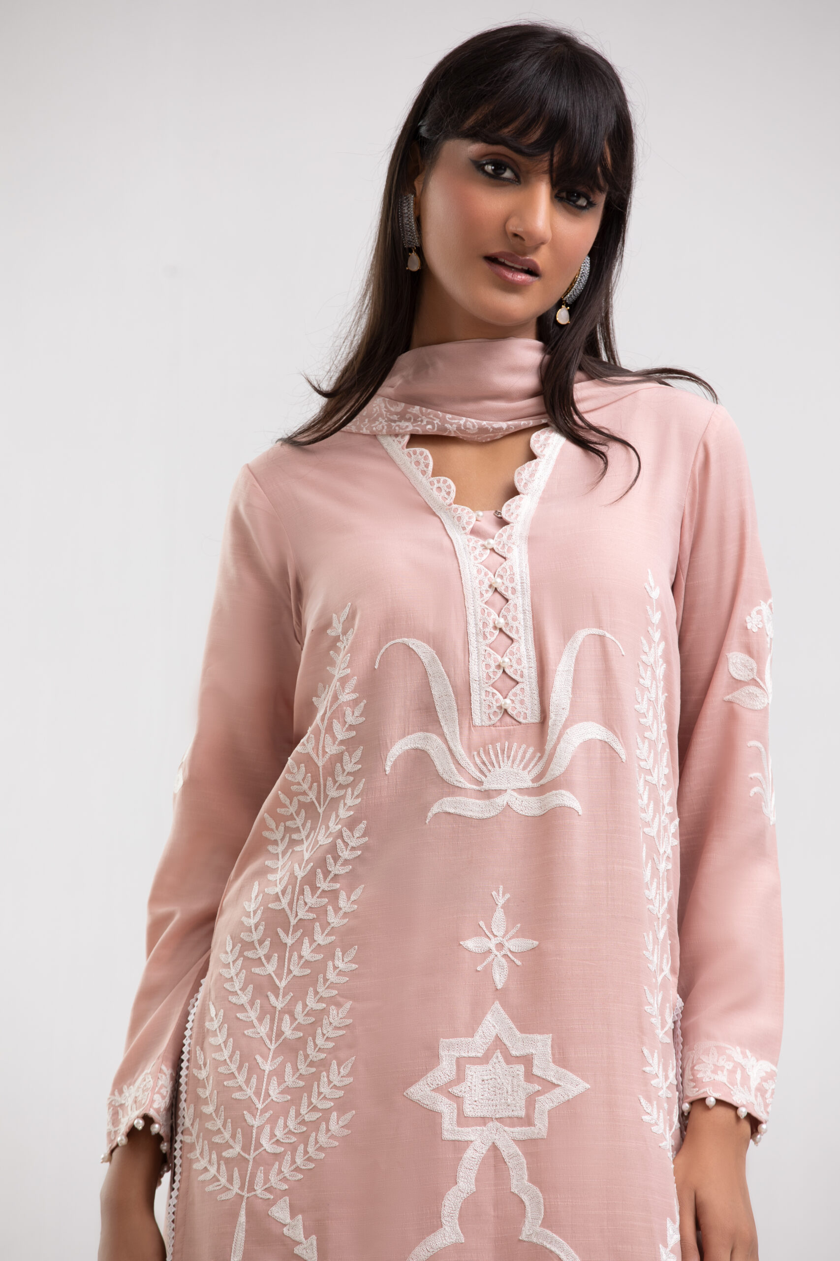 1000540460 rosé pink dress, embroidered suit, synthetic silk, block print dupatta, 3-piece ensemble, festive collection, designer ethnic wear, formal chic, luxury ladies wear