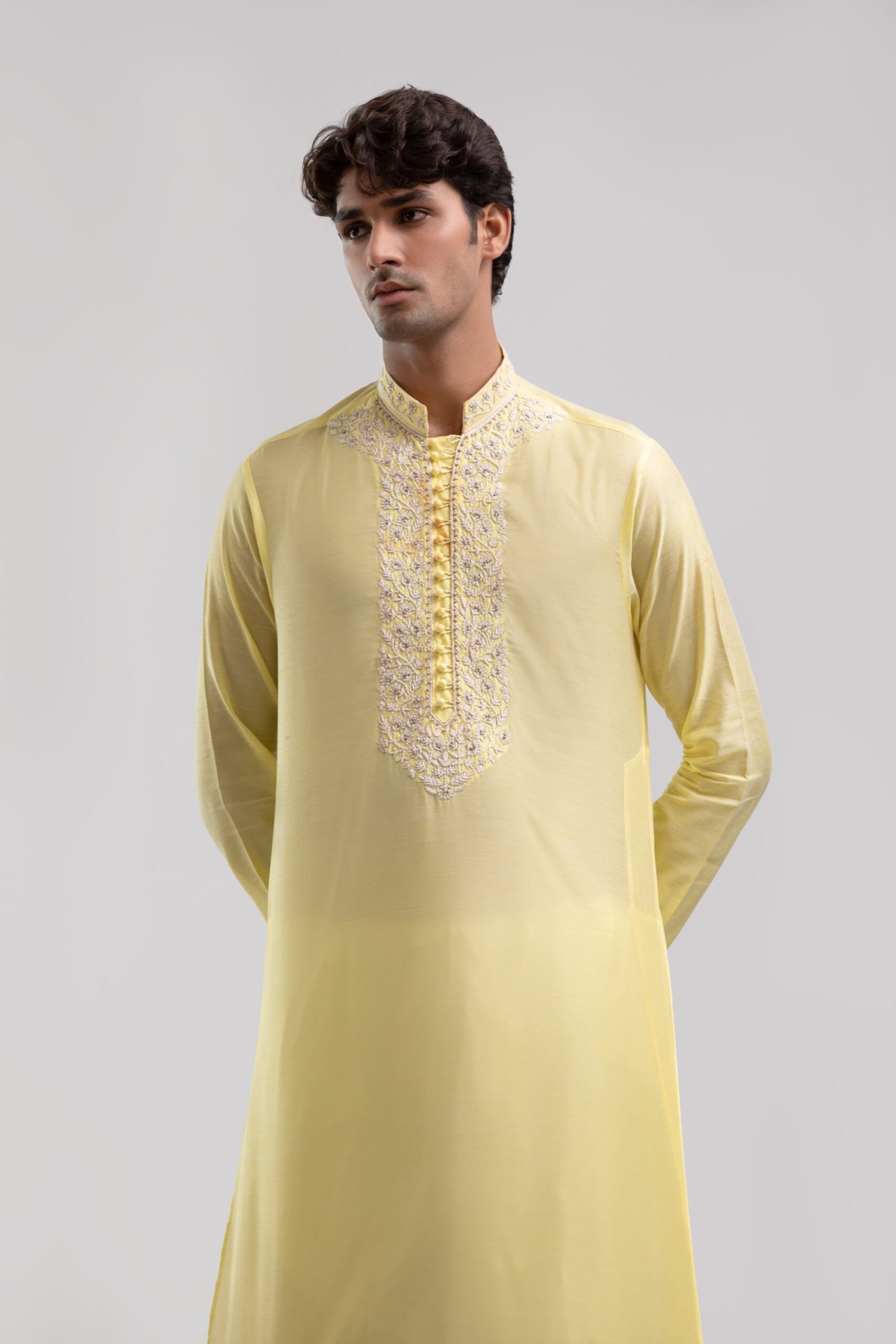 1000544974-scaled.jpg yellow mens kurta, cotton embroidered kurta for men, traditional designer menswear, festive yellow kurta, ethnic wear for men