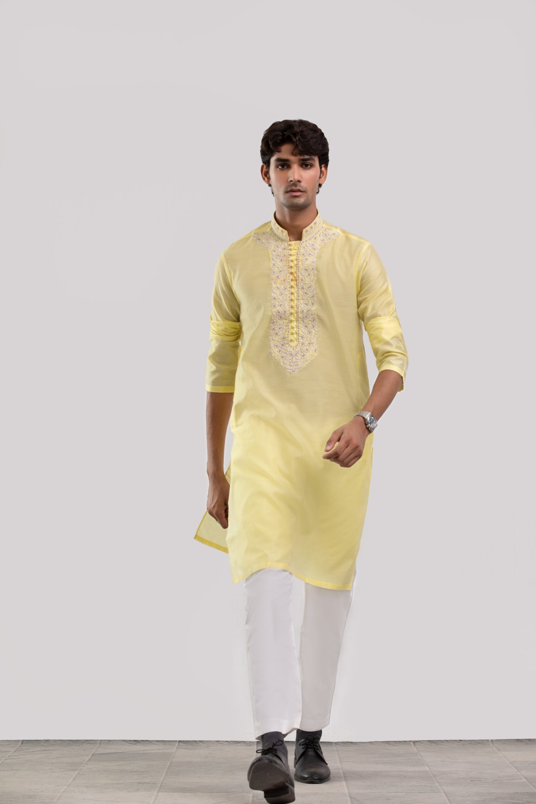 1000544976-scaled.jpg yellow mens kurta, cotton embroidered kurta for men, traditional designer menswear, festive yellow kurta, ethnic wear for men