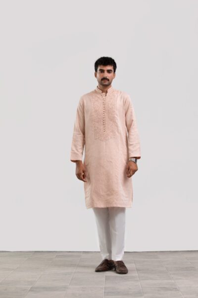 Peach Men's Kurta with Thread Work | Designer Ethnic Wear