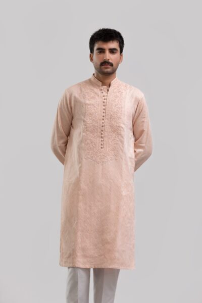 Peach Men's Kurta with Thread Work | Designer Ethnic Wear