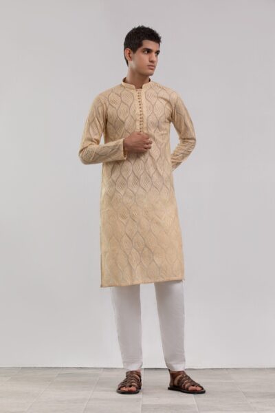 Beige Needleveil Men's Kurta | Designer Ethnic Wear