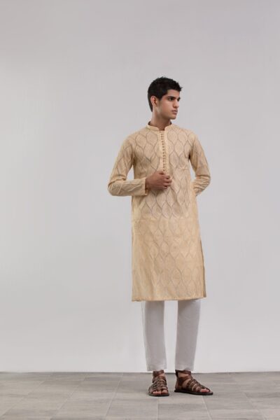Beige Needleveil Men's Kurta | Designer Ethnic Wear