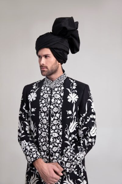 black sherwani for groom - wedding dresses - wedding guest dresses - designer sherwani for groom