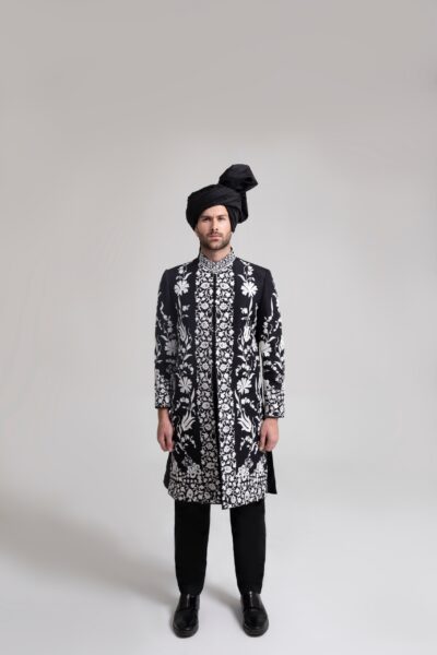 black sherwani for groom - wedding dresses - wedding guest dresses - designer sherwani for groom