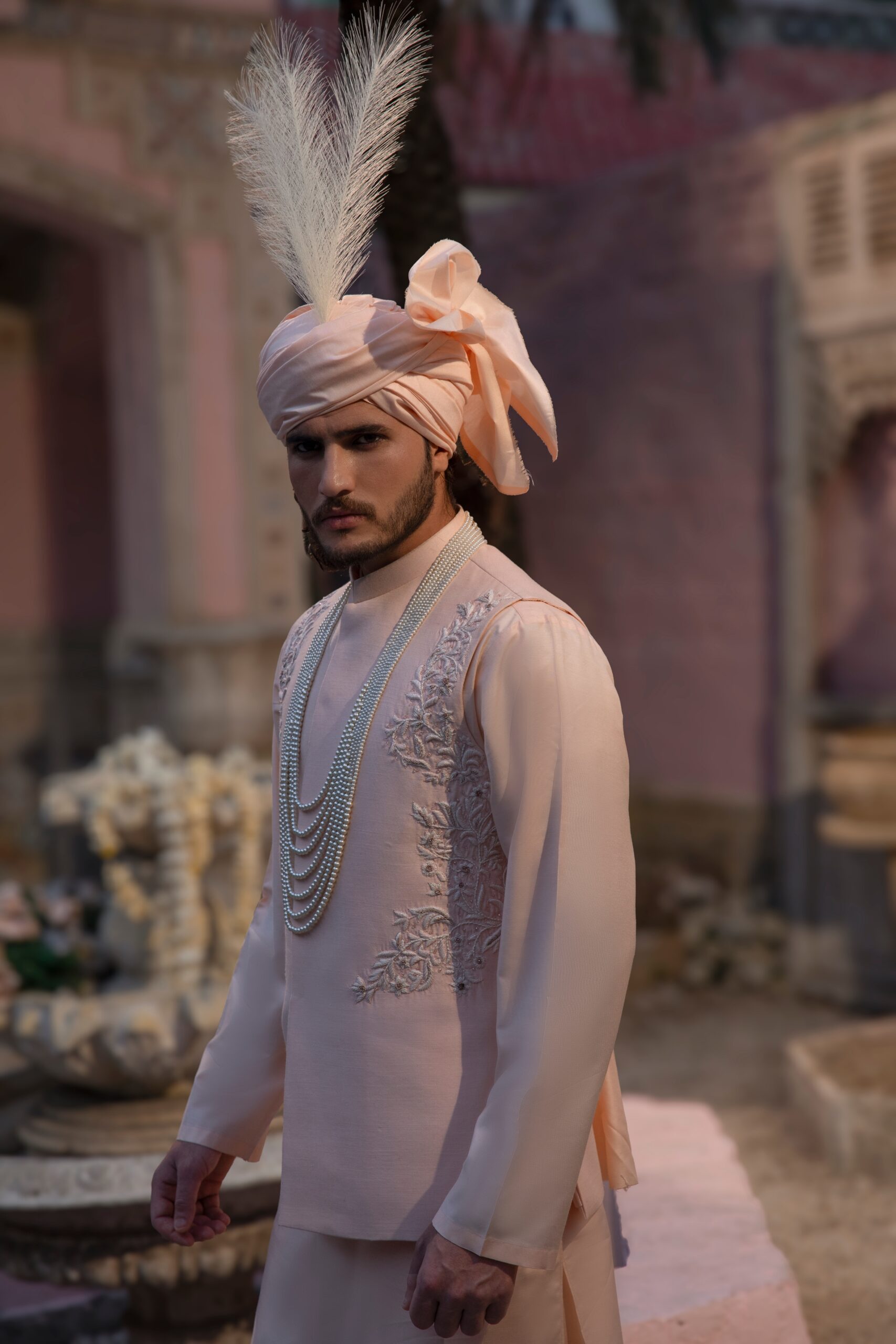 1747932143420 REGAL THREAD HERITAGE WAISTCOAT SET – Raw Silk Men’s Waistcoat with Matching Inner Suit & Feather Turban