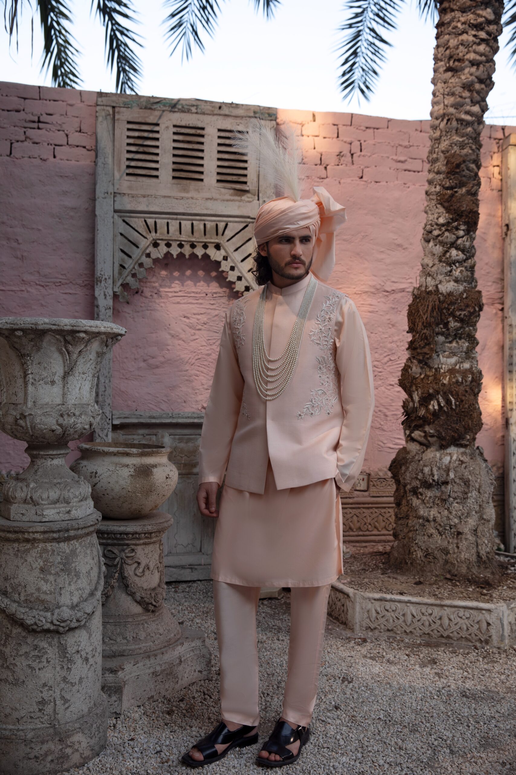 1747932145139 REGAL THREAD HERITAGE WAISTCOAT SET – Raw Silk Men’s Waistcoat with Matching Inner Suit & Feather Turban
