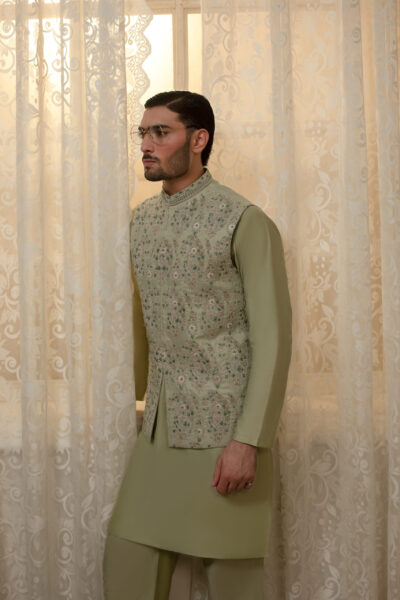 Mint Serence Waistcoat Exquisite Hand-Embroidered Waistcoat & Kurta Pajama Set