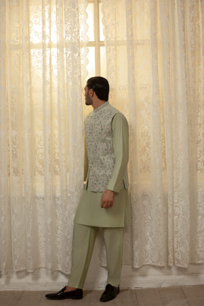 Mint Serence Waistcoat Exquisite Hand-Embroidered Waistcoat & Kurta Pajama Set