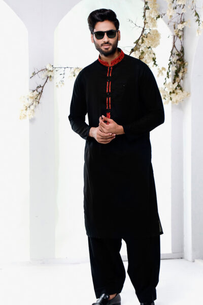 ELEGANT BLACK KURTA WITH NECK AND COLLAR EMBROIDERY