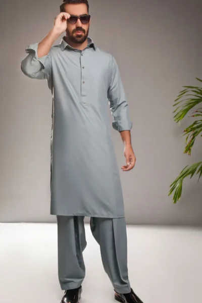 Elegant Pastel Gray Plain Shalwar Kameez