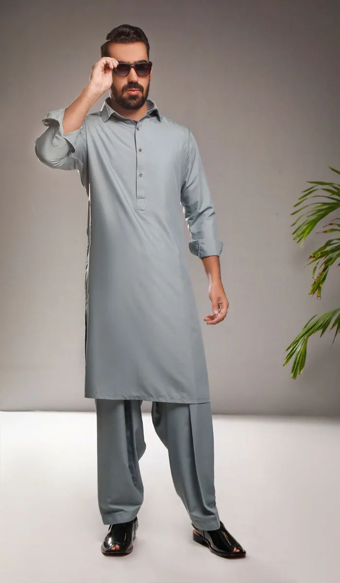 NK 48 1 Elegant Pastel Gray Plain Shalwar Kameez