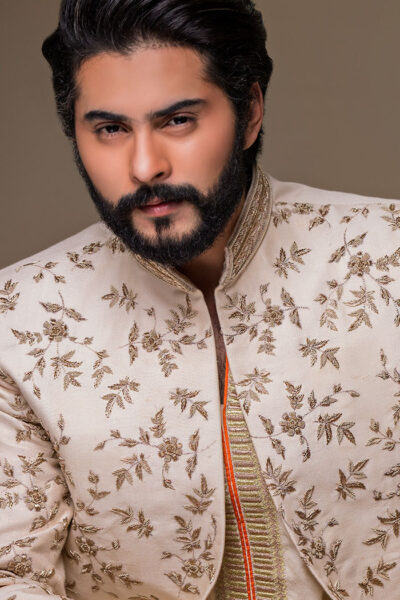 IVORY WHITE PRINCE COAT WITH LIGHT EMBROIDERY