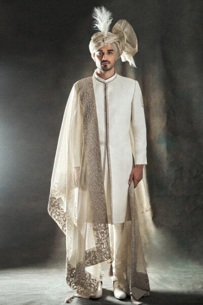 Off-White Sherwani for Groom - Mens Wedding Sherwani in Pakistan