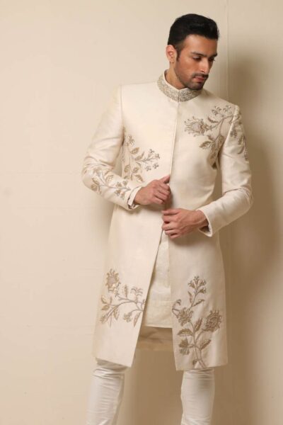 off white sherwani for groom - Groom wearing sherwani for men wedding by naushemian by Nauman arfeen - buy sherwani now