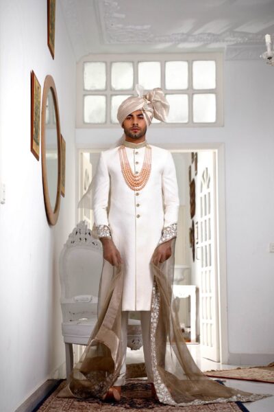 White Sherwani for Groom - Mens Wedding Sherwani in Pakistan