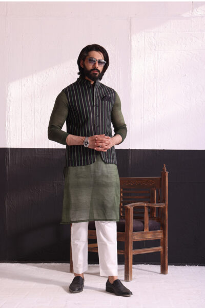 Olive Black Waistcoat for men