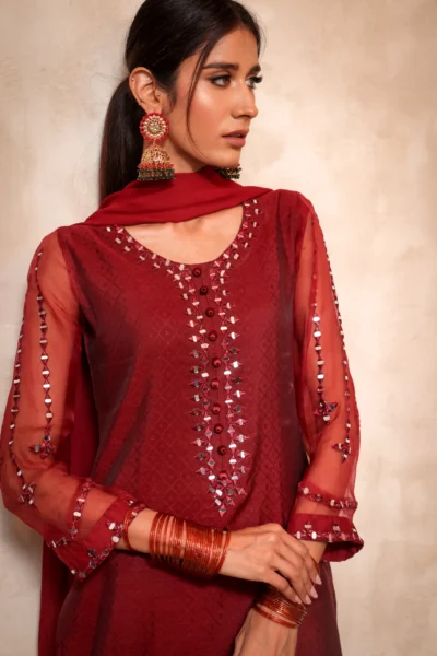 Women Pret - maroon kameez pajama
