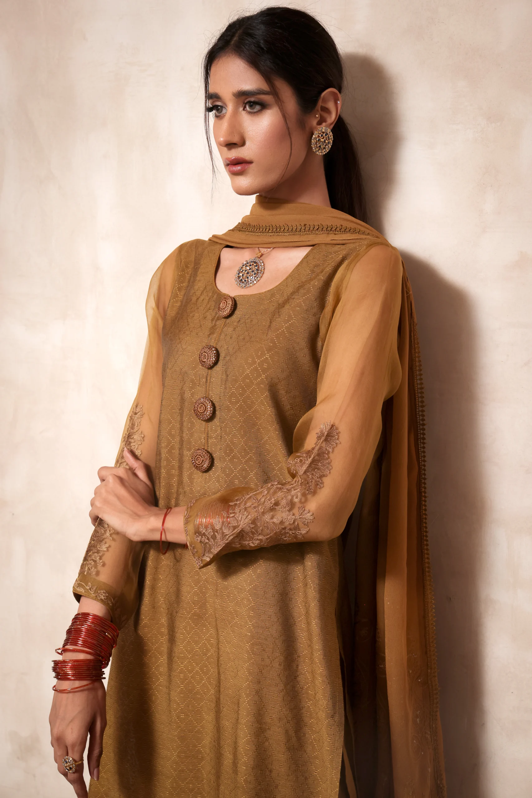 brown shawlar kameez woman wearing shalwar kameez women pret by the best designer in pakistan - buy women pret dresses in pakistan naushemian by nauman arfeen