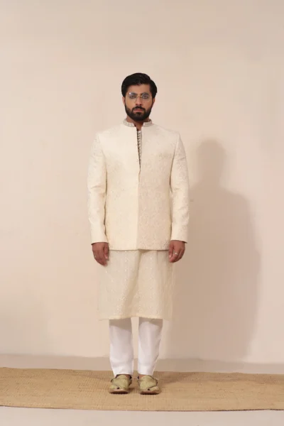 OFF WHITE prince coat for men of best fashion designer in Pakistan