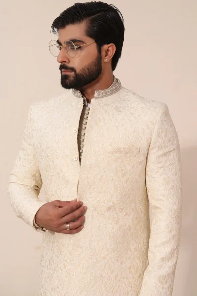 OFF WHITE prince coat for men of best fashion designer in Pakistan